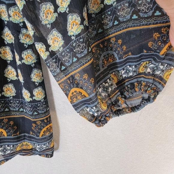 Fleur Bleve Anthro Boho Sheer Puff Sleeve Blouse Womens M Colorful Flowy - Picture 7 of 13